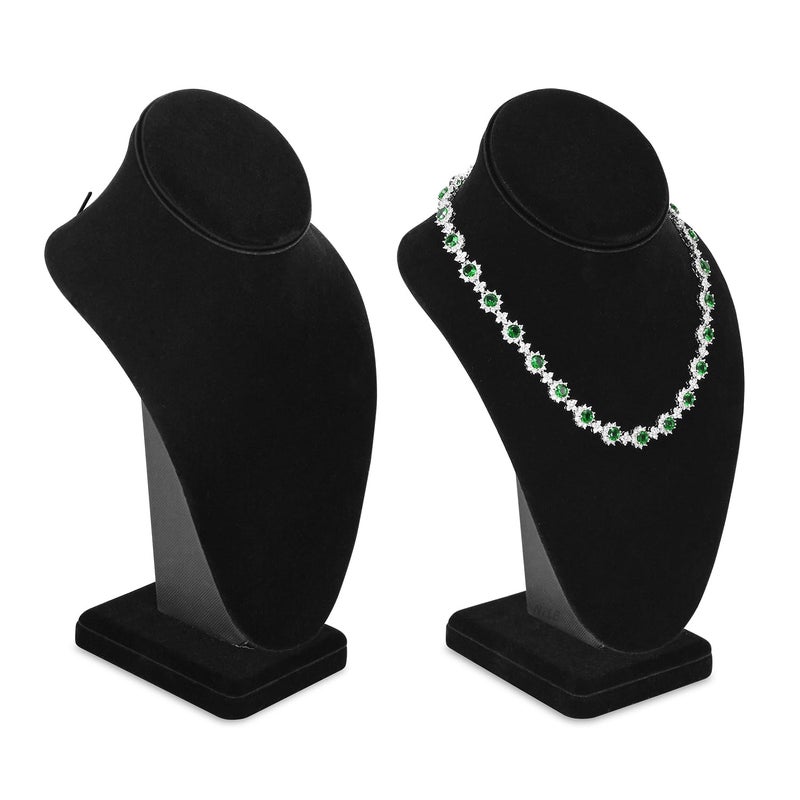 MOOCA 2 Pcs Deluxe Medium Necklace Chain Jewelry Bust Display Holder Stand, Necklaces Display Mannequin, Bust Stand, 6 3/8 W x 4 1/4 D x 10 H in, Black Velvet - Image 1